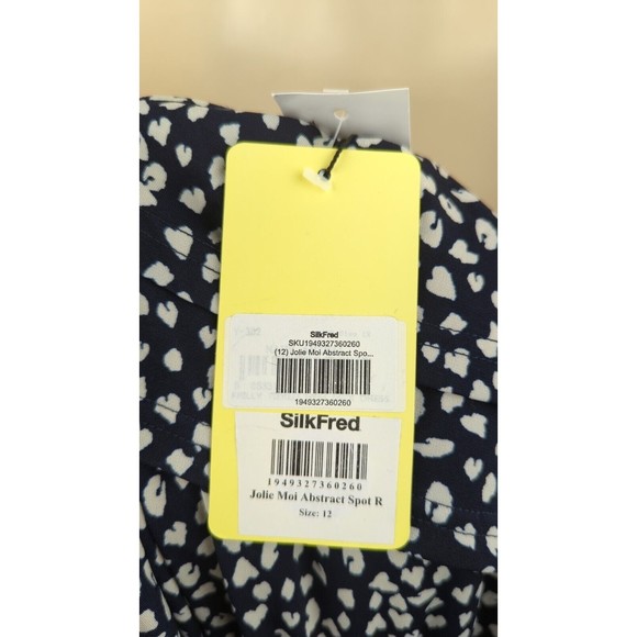 Silkfred Jolie Moi Navy Blue Animal Print Dress Off Shoulder Ruffle Tiered 8 12 - Picture 13 of 15